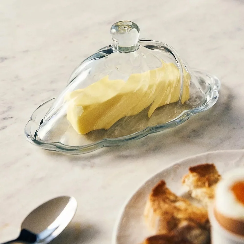 Anthropologie ETTA Scalloped Glass Butter Dish, NWT